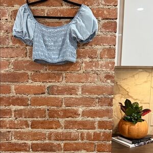 Streetwear Society Light Blue Puff Sleeve Crop Top